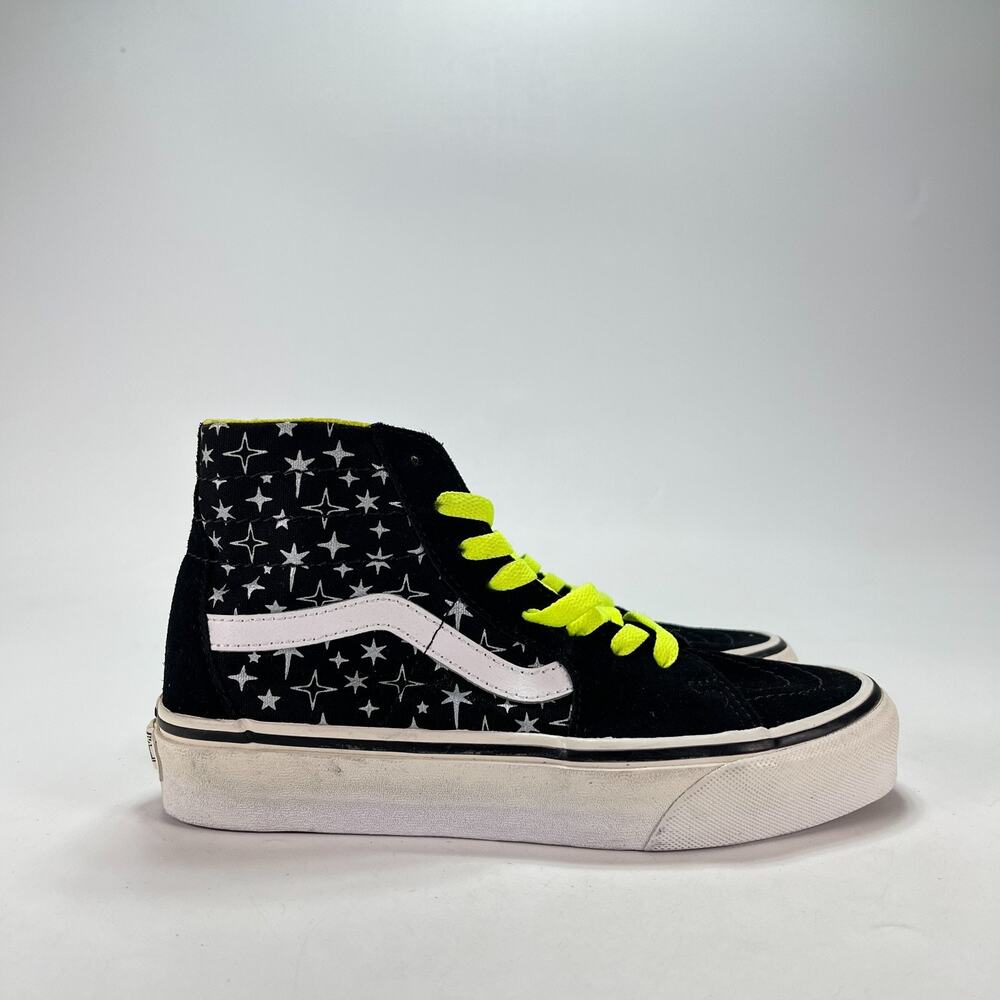 Vans Sk8-Hi Black Neon Yellow Star Skate Shoes 751505 Women's Size 5.5 Youth 4